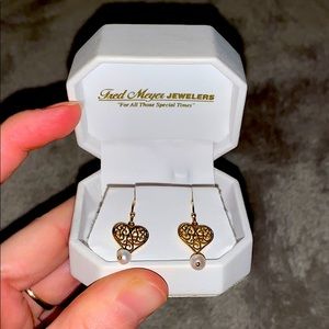 Gold Heart with Pearl Earrings